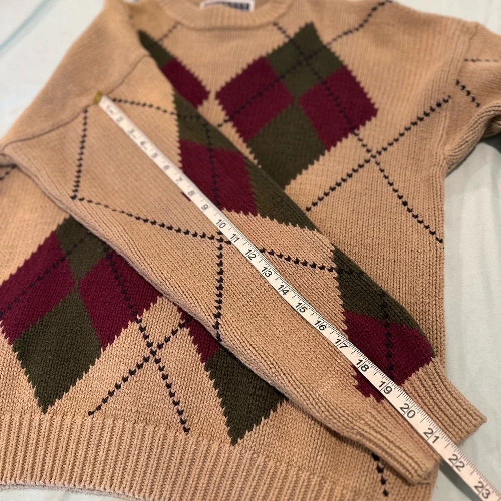 VTG 90s Harbour Classics Men’s Sz: L Tan Oversized Argyle Long Sleeve Sweater.